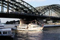 Tour boats under Hohenzollern Bridge. Köln, Germany.