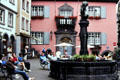 Town hall & courtyard fountain with statue of St Martin on Horseback. Cochem, Germany.