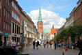 St Jacob's Church at end of streetscape. Lübeck, Germany.