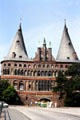 Holsten Gate from bridge to historic core of city. Lübeck, Germany