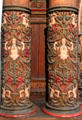 Carved pillars of Medieval astronomical clock at St Mary's Church. Rostock, Germany.