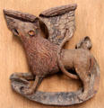 Winged lion of evangelist Mark oak wood carving at Schleswig Holstein State Museum. Schleswig, Germany.