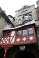Vintage building with saying in German Gothic script painted on facade. Bacharach, Germany.
