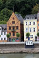 Neo-Gothic brick building & Hotel an der Fähre in St. Goar. St. Goar, Germany.