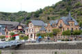 Bicyclists on riverside promenade at St. Goar. St. Goar, Germany.