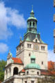 Clock tower of Bavarian National Museum. Munich, Germany