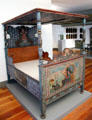 Bavarian baroque painted four-poster bed by Johann Nepomuk Bichler from Schliersee at Bavarian National Museum. Munich, Germany.