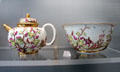 Teapot & bowl with applied relief by Johann Gregorius Höroldt at Meissen porcelain museum at Lustheim Palace. Munich, Germany.