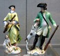 Meissen porcelain hunter & huntress figures by Johann Friedrich Eberlein at Meissen porcelain museum at Lustheim Palace. Munich, Germany.