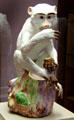 Meissen porcelain figure of monkey with snuffbox by Gottlieb Kirchner at Meissen porcelain museum at Lustheim Palace. Munich, Germany