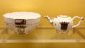Meissen porcelain cup rinsing bowl & tea pot from the Contarini service at Meissen porcelain museum at Lustheim Palace. Munich, Germany.