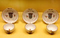 Meissen porcelain cups & saucers from the Contarini service at Meissen porcelain museum at Lustheim Palace. Munich, Germany.
