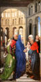 Virgin & Child with donors panel of Three Kings Altar painting by Rogier van der Weyden at Alte Pinakothek. Munich, Germany.