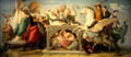 Artists under Protection of Minerva Battle Scholarly Critics allegorical painting by Wilhelm von Kaulbach at Neue Pinakothek. Munich, Germany.