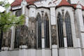 Gothic filigree carved on windows & pillars on exterior of Augsburg Cathedral. Augsburg, Germany.