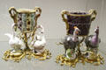 Meissen porcelain swan & guinea fowl statues by Johann Joachim Kaendler holding Chinese-origin brush pots at Bamberg Old Town Hall Museum of Faience & Porcelain. Bamberg, Germany.