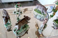 Faience wild boar hunt figures by Paul Hannong of Strasbourg, France at Bamberg Old Town Hall Museum of Faience & Porcelain. Bamberg, Germany.