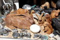 Rabbit statues in shop window in old town Bamberg. Bamberg, Germany.