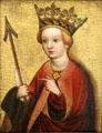 St Ursula with arrow painting by Master of Nothelfer Altar of Nurnberg at Germanisches Nationalmuseum. Nuremberg, Germany