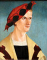 Portrait of fashionable young man from Oberrhein at Germanisches Nationalmuseum. Nuremberg, Germany.