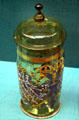 Glass Humpen enameled with imperial eagle from Hessen? at Germanisches Nationalmuseum. Nuremberg, Germany.