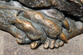 Paw & fingers of Der Hase rabbit sculpture showing baby rabbits by Jürgen Goertz. Nuremberg, Germany