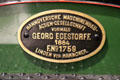 Maker's plate of steam locomotive Preuß. G3 Saarbrücken 3143 at Nuremberg Transport Museum. Nuremberg, Germany.
