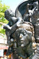 Face with cap of bells on Ship of Fools sculpture. Nuremberg, Germany