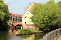 Schliefersteg Island on Pegnitz River. Nuremberg, Germany.