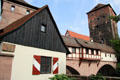 Henkerhaus Museum, Hangman's bridge across Pegnitz River & Water Tower. Nuremberg, Germany.