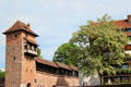 Point where city wall reaches Pegnitz River. Nuremberg, Germany.