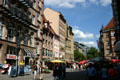 Shops on Karolinenstraße at Hefnersplatz. Nuremberg, Germany.