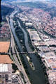 Neckar River near Stuttgart from the air. Stuttgart, Germany.