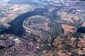 Loop in Neckar River near Stuttgart from the air. Stuttgart, Germany.
