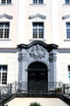 Baroque doorway with elaborate wrought iron railings. Bad Schussenried, Germany.