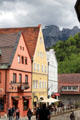 Streetscape along Lechhalde under Alps. Füssen, Germany