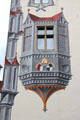 Oriel window with Bishop's symbol at Hohes Schloss zu Füssen. Füssen, Germany.