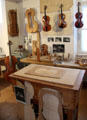 Replica of lute making workshop, Füssen having established first lute maker's guild in Europe, at Museum of City of Füssen in Kloster St Mang. Füssen, Germany.