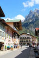Historic town of Mittenwald with Alps foothills in background. Mittenwald, Germany.