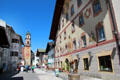 Painted buildings along main street. Mittenwald, Germany.