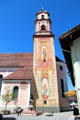 Painted tower of Church of Sts Peter & Paul. Mittenwald, Germany.