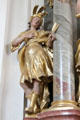 Female saint with feather headdress & arrows, possibly St Kateri Tekawitha, in Church of Sts Peter & Paul. Mittenwald, Germany.
