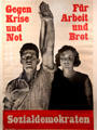 Poster by Paul Senn for Swiss Social Democratic party with slogan Against Crisis & Emergencies - For Work & Bread at Museum of Bread and Art. Ulm, Germany.