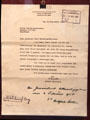 Albert Einstein's letter of thanks to Ulm mayor for info on conditions in Germany at Schwörhaus museum. Ulm, Germany.