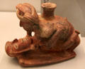 Recuay culture ceramic figure with couple from Peru at Museum of America. Madrid, Spain.