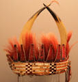 North of Praderas culture porcupine quill, horn & feather decorated headdress from North America at Museum of America. Madrid, Spain