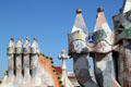Tiled chimneys on roof of Casa Batlló. Barcelona, Spain.