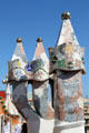 Tiled chimneys on roof of Casa Batlló. Barcelona, Spain.
