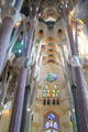 Looking toward eastern rose window in Sagrada Familia. Barcelona, Spain.