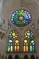 Stained glass windows over charity portal at Sagrada Familia. Barcelona, Spain.
